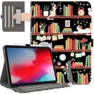 iPad Pro 13" 2024 Case M4 – Bookshelf Cat Design, Pencil Holder, Stand